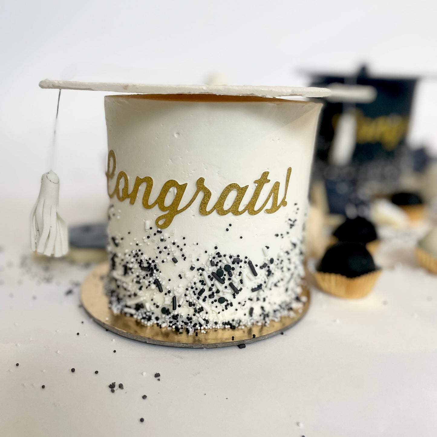 White Hats Off Graduation Cake