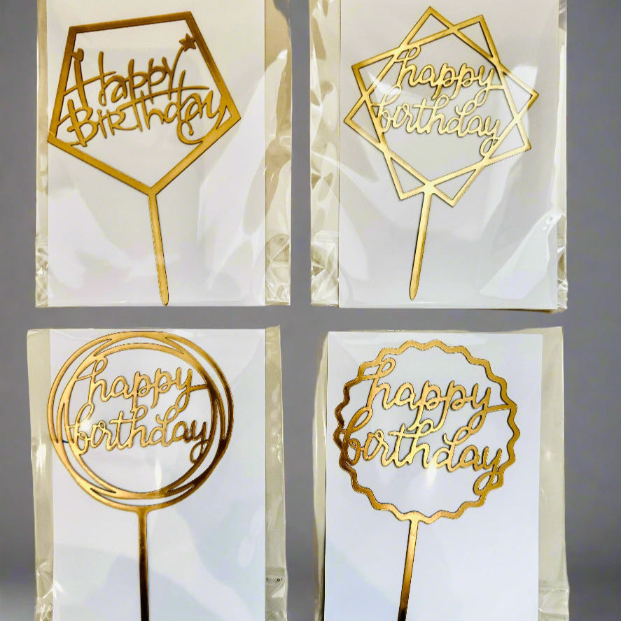 Happy Birthday Cake Topper (Gold)