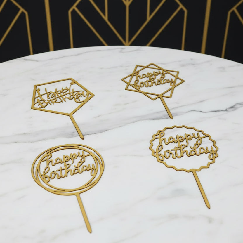 Happy Birthday Cake Topper (Gold)