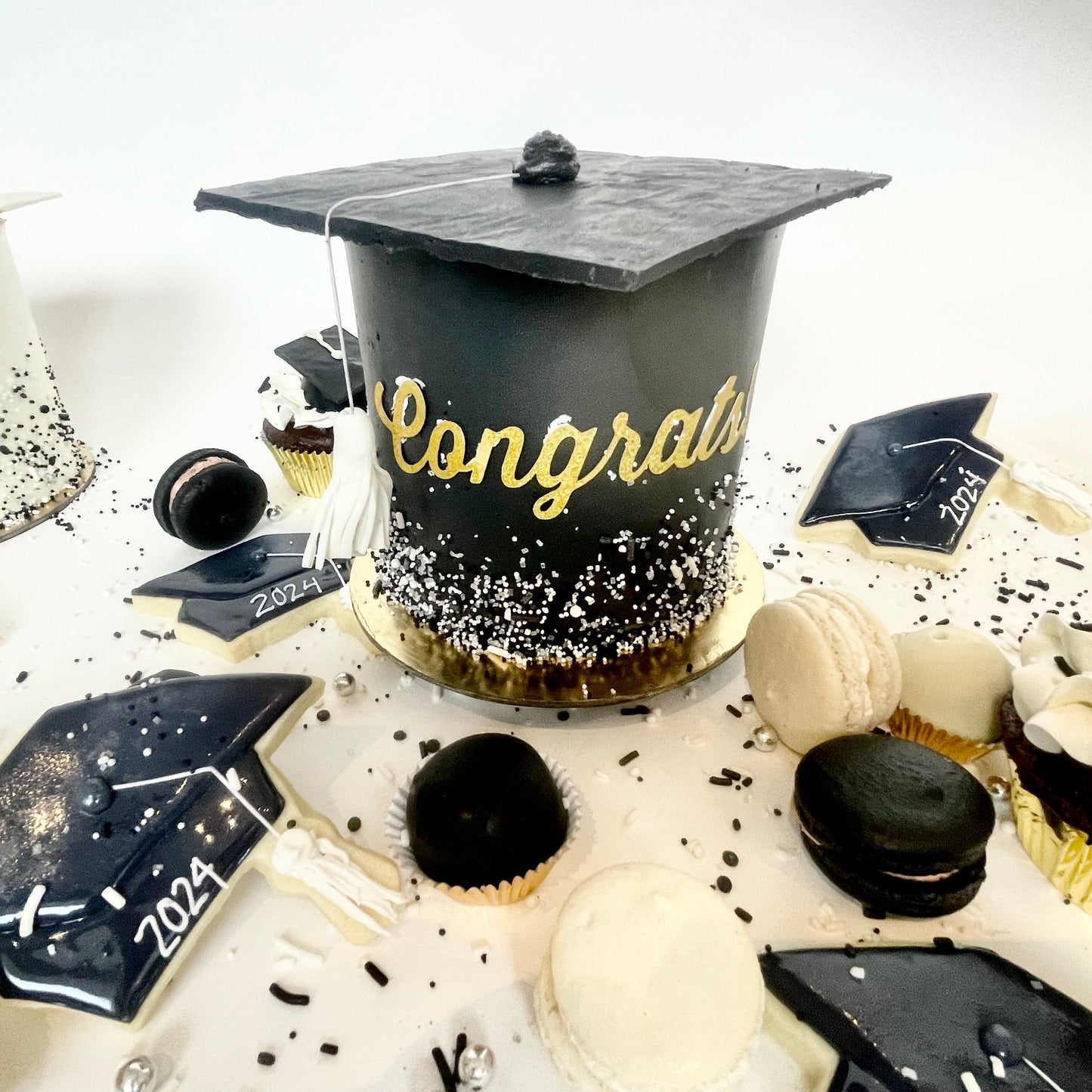 Black Hats Off Graduation Cake