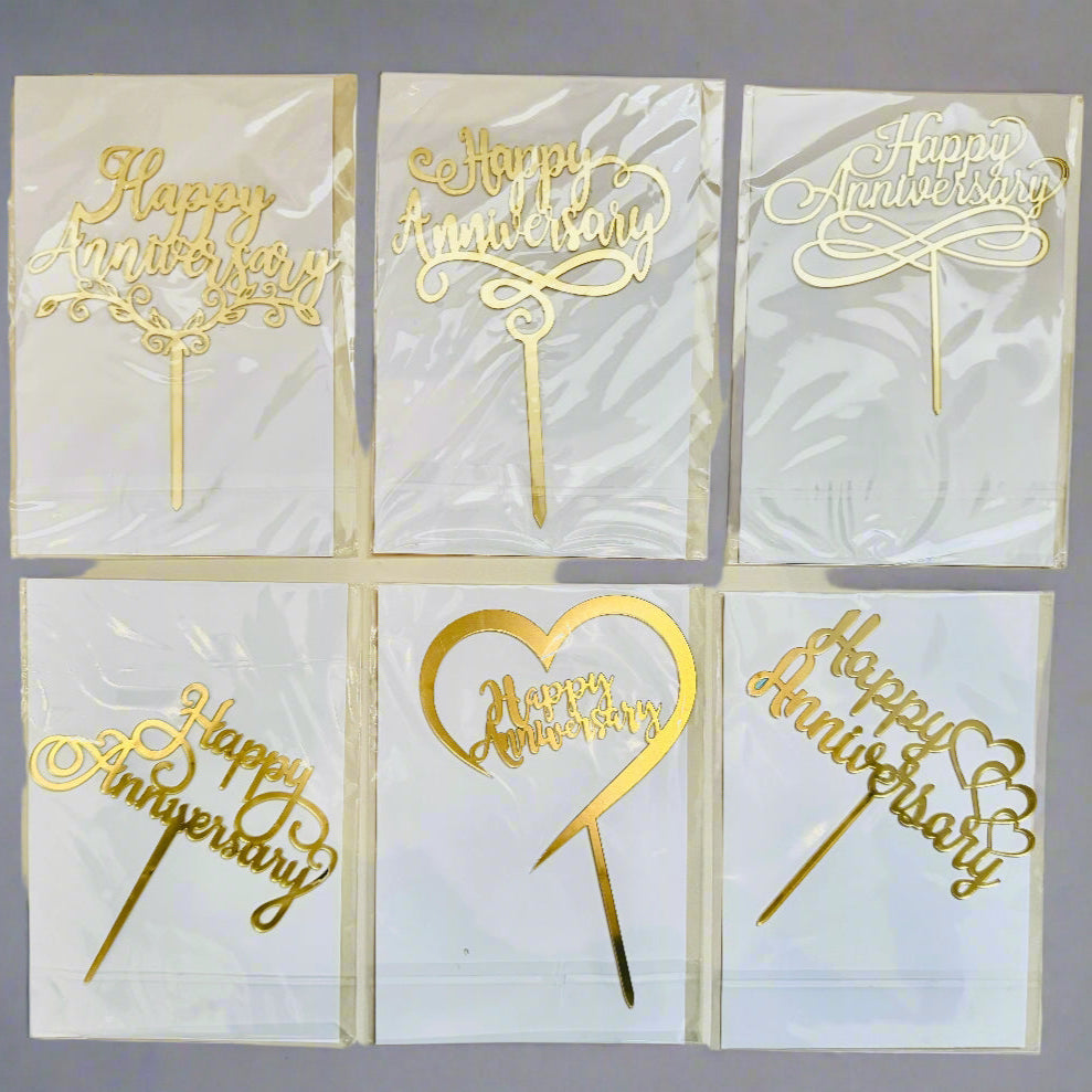 Happy Anniversary Cake Topper (Gold)