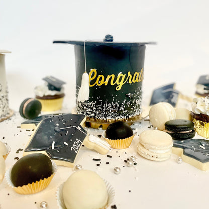 Black Hats Off Graduation Cake