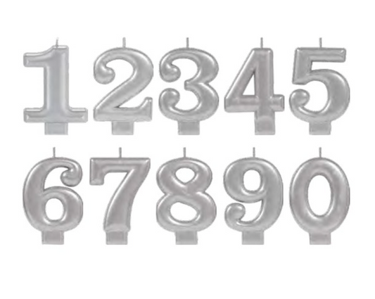 silver birthday cake candle numbers 0-9